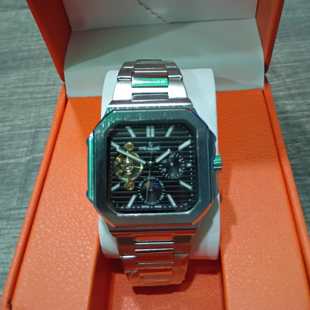 Silver Rectangular Watch With Black Dial - image 1